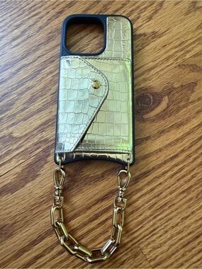 Bandolier Metallic Gold Croc-Embossed iPhone 16pro Case with Chain